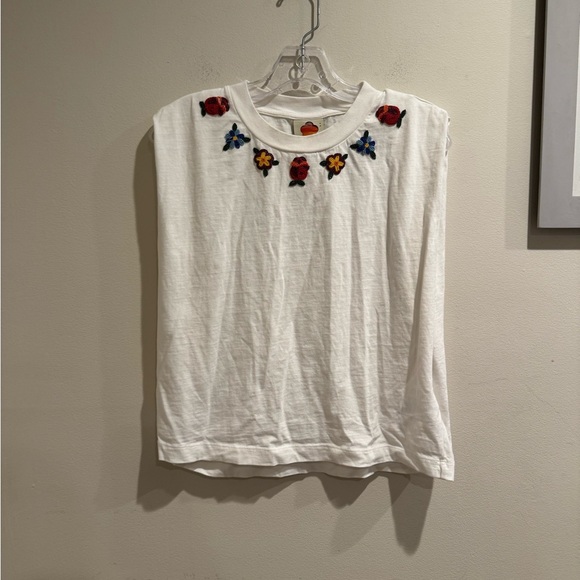 Farm Rio White Beaded Flowers‎ T-Shirt Small - Picture 4 of 13